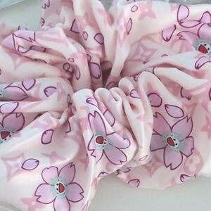 L.V. Inspired Murakami Pink On Pink Hair Scrunchie - Silk